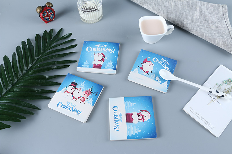  Christmas Gift Square Sublimation Blank Ceramic Coasters Sets